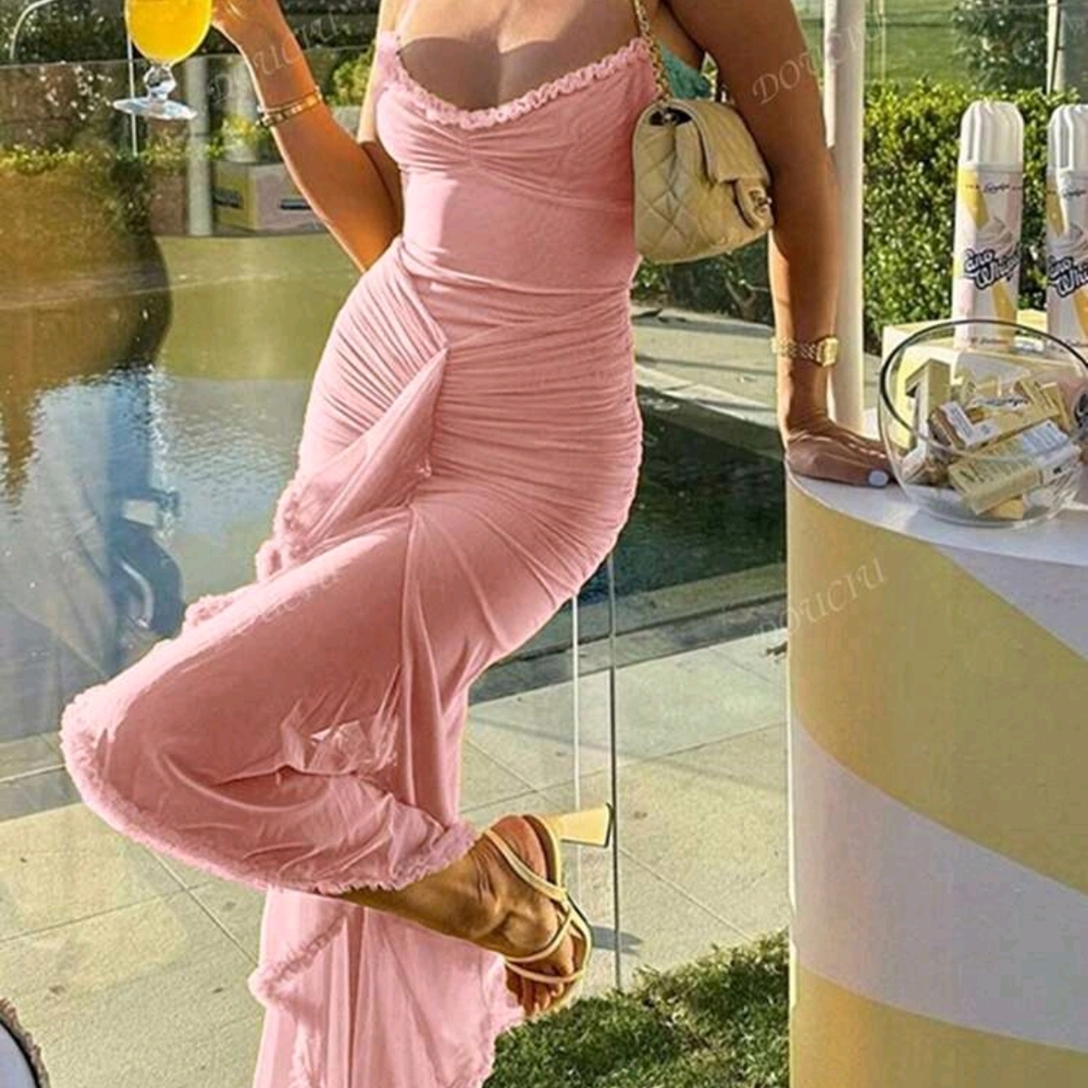Rose Pink Ruched Dress
